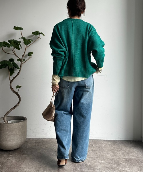 【WEB限定】ヤクライクショート丈ワイドクルーネックプルオーバー（ニット/セーター）｜DouDou（ドゥドゥ）