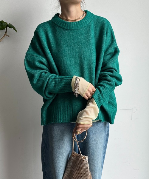 【WEB限定】ヤクライクショート丈ワイドクルーネックプルオーバー（ニット/セーター）｜DouDou（ドゥドゥ）