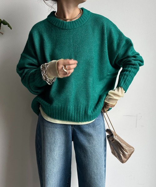 【WEB限定】ヤクライクショート丈ワイドクルーネックプルオーバー（ニット/セーター）｜DouDou（ドゥドゥ）