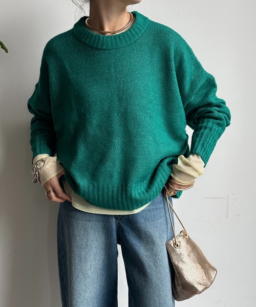 【WEB限定】ヤクライクショート丈ワイドクルーネックプルオーバー（ニット/セーター）｜DouDou（ドゥドゥ）