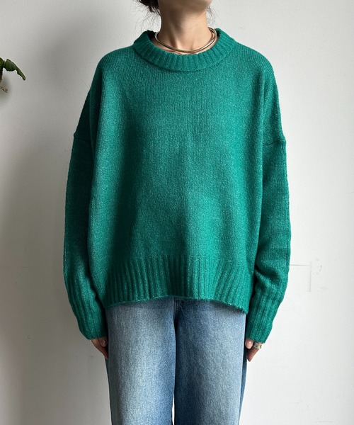 【WEB限定】ヤクライクショート丈ワイドクルーネックプルオーバー（ニット/セーター）｜DouDou（ドゥドゥ）