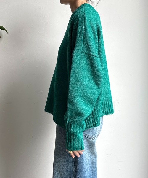 【WEB限定】ヤクライクショート丈ワイドクルーネックプルオーバー（ニット/セーター）｜DouDou（ドゥドゥ）