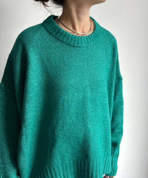 【WEB限定】ヤクライクショート丈ワイドクルーネックプルオーバー（ニット/セーター）｜DouDou（ドゥドゥ）