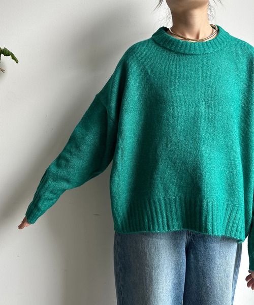【WEB限定】ヤクライクショート丈ワイドクルーネックプルオーバー（ニット/セーター）｜DouDou（ドゥドゥ）
