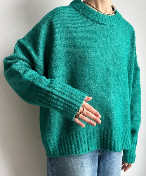 【WEB限定】ヤクライクショート丈ワイドクルーネックプルオーバー（ニット/セーター）｜DouDou（ドゥドゥ）