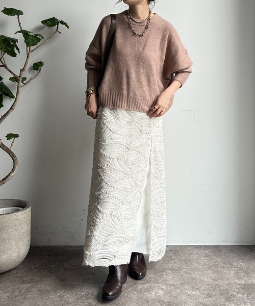 【WEB限定】ヤクライクショート丈ワイドクルーネックプルオーバー（ニット/セーター）｜DouDou（ドゥドゥ）