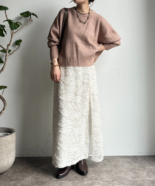 【WEB限定】ヤクライクショート丈ワイドクルーネックプルオーバー（ニット/セーター）｜DouDou（ドゥドゥ）