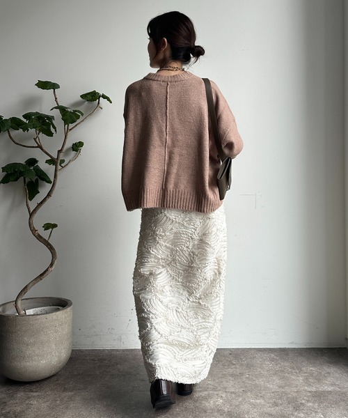 【WEB限定】ヤクライクショート丈ワイドクルーネックプルオーバー（ニット/セーター）｜DouDou（ドゥドゥ）