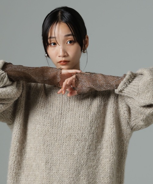 NANO universe（ナノユニバース）の「シアーラメ切り替えロングＴシャツ（Tシャツ/カットソー・レディース・ホワイト/ブラック/ブラウン・FREE）」の3枚目の写真