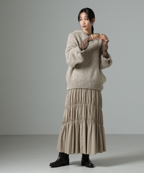 NANO universe（ナノユニバース）の「シアーラメ切り替えロングＴシャツ（Tシャツ/カットソー・レディース・ホワイト/ブラック/ブラウン・FREE）」の7枚目の写真