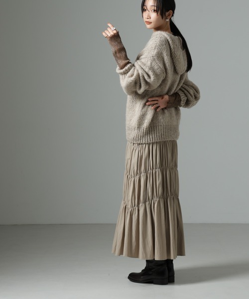 NANO universe（ナノユニバース）の「シアーラメ切り替えロングＴシャツ（Tシャツ/カットソー・レディース・ホワイト/ブラック/ブラウン・FREE）」の9枚目の写真