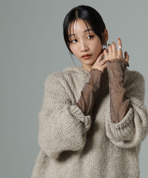 NANO universe（ナノユニバース）の「シアーラメ切り替えロングＴシャツ（Tシャツ/カットソー・レディース・ホワイト/ブラック/ブラウン・FREE）」の6枚目の写真