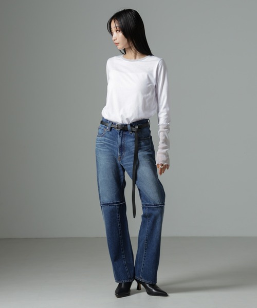 NANO universe（ナノユニバース）の「シアーラメ切り替えロングＴシャツ（Tシャツ/カットソー・レディース・ホワイト/ブラック/ブラウン・FREE）」の17枚目の写真