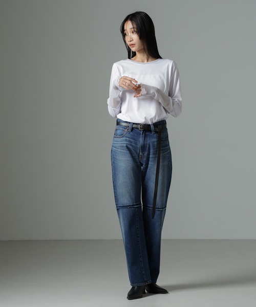 NANO universe（ナノユニバース）の「シアーラメ切り替えロングＴシャツ（Tシャツ/カットソー・レディース・ホワイト/ブラック/ブラウン・FREE）」の18枚目の写真