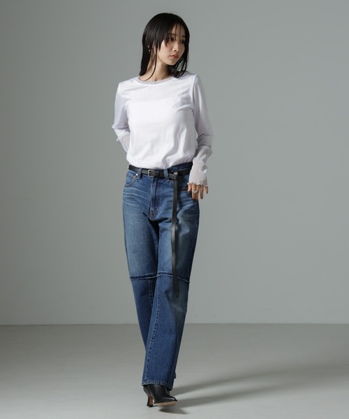 NANO universe（ナノユニバース）の「シアーラメ切り替えロングＴシャツ（Tシャツ/カットソー・レディース・ホワイト/ブラック/ブラウン・FREE）」の19枚目の写真