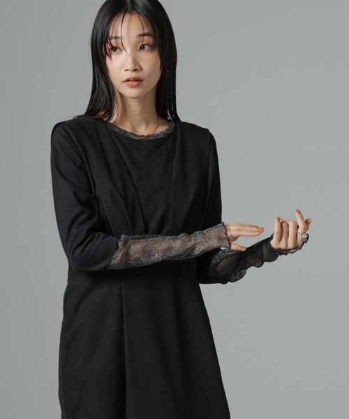 NANO universe（ナノユニバース）の「シアーラメ切り替えロングＴシャツ（Tシャツ/カットソー・レディース・ホワイト/ブラック/ブラウン・FREE）」の22枚目の写真