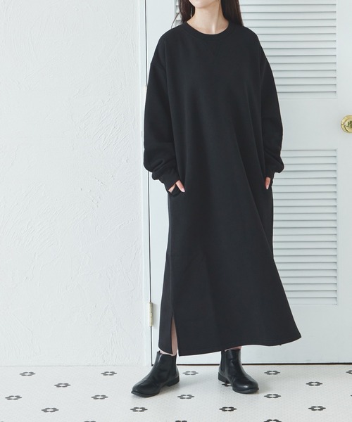 pairmanon(ペアマノン)の「【ママサイズ】裏起毛 リラックスシルエット ワンピース(ワンピース・レディース・ブラック/ベージュ/ブラウン/ブルー・FREE)」の2枚目の写真