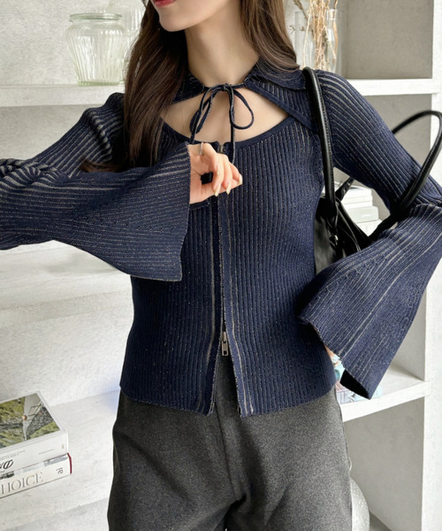 Ada.(エイダ)の「ピグメントライク 配色リブ フロントカット リボン ニットトップス(ニット/セーター・レディース・グレー/ネイビー・FREE)」の16枚目の写真