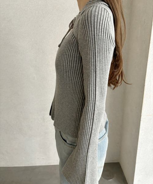 Ada.(エイダ)の「ピグメントライク 配色リブ フロントカット リボン ニットトップス(ニット/セーター・レディース・グレー/ネイビー・FREE)」の22枚目の写真