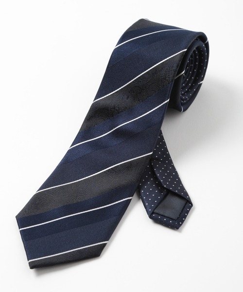 CROWDED CLOSET（クラウデッドクローゼット）の「ストライプシャドーペイズリー/ピンドット柄クレリックタイ（ネクタイ・メンズ・シルバー/ベージュ/ターコイズブルー/ボルドー/ネイビー・FREE）」の3枚目の写真