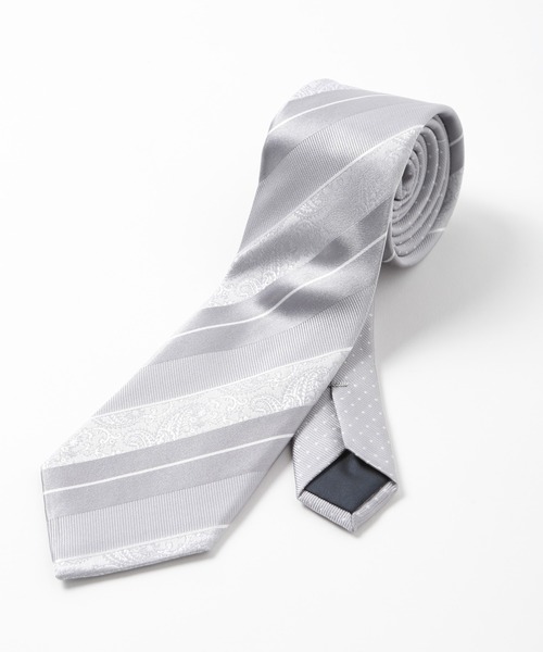 CROWDED CLOSET（クラウデッドクローゼット）の「ストライプシャドーペイズリー/ピンドット柄クレリックタイ（ネクタイ・メンズ・シルバー/ベージュ/ターコイズブルー/ボルドー/ネイビー・FREE）」の2枚目の写真