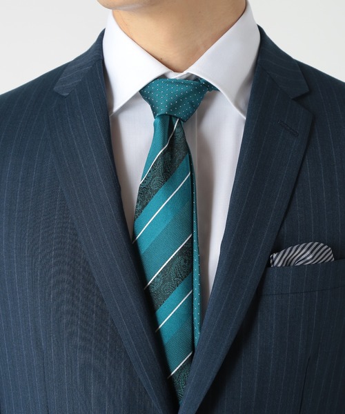 CROWDED CLOSET（クラウデッドクローゼット）の「ストライプシャドーペイズリー/ピンドット柄クレリックタイ（ネクタイ・メンズ・シルバー/ベージュ/ターコイズブルー/ボルドー/ネイビー・FREE）」の14枚目の写真