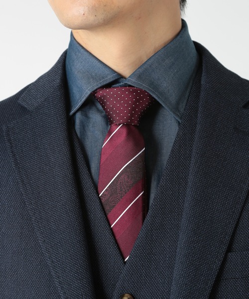 CROWDED CLOSET（クラウデッドクローゼット）の「ストライプシャドーペイズリー/ピンドット柄クレリックタイ（ネクタイ・メンズ・シルバー/ベージュ/ターコイズブルー/ボルドー/ネイビー・FREE）」の15枚目の写真