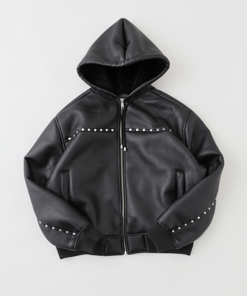 【AFB / エーエフビー】STUDDED HOODED BOMBER JACKET