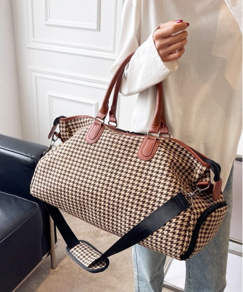 セール】2WAY配色 千鳥柄 ボストンバッグ（ボストンバッグ）｜FREE
