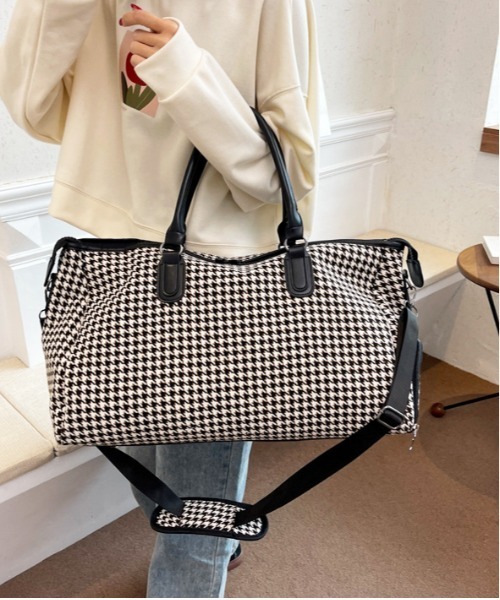 セール】2WAY配色 千鳥柄 ボストンバッグ（ボストンバッグ）｜FREE