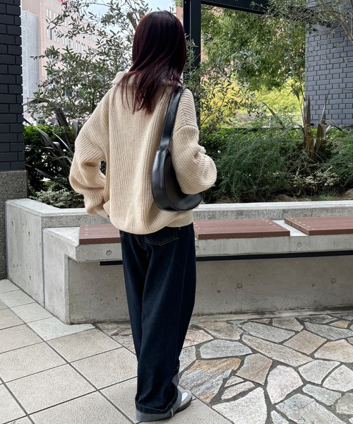 ISOOK(アイスー)の「【ISOOK / アイスー】ハーフジップニット / セーター ファスナー付き Vネック スタンドネック オーバーサイズ ZOZOTOWN限定(ニット/セーター・レディース・ネイビー/クリーム/チャコール・FREE)」の16枚目の写真