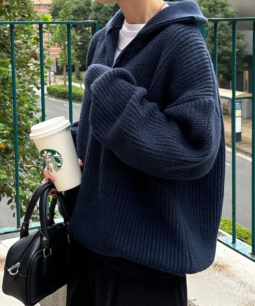 ISOOK(アイスー)の「【ISOOK / アイスー】ハーフジップニット / セーター ファスナー付き Vネック スタンドネック オーバーサイズ ZOZOTOWN限定(ニット/セーター・レディース・ネイビー/クリーム/チャコール・FREE)」の20枚目の写真