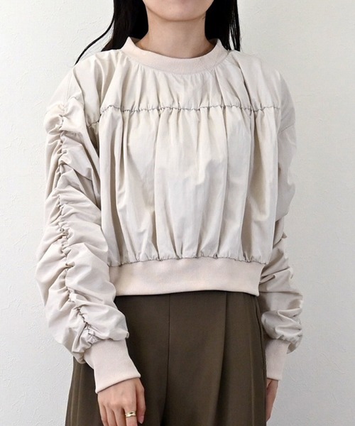 STYLEBLOCK（スタイルブロック）の「TNタフタギャザーリブプルオーバー（シャツ/ブラウス・レディース・カーキ/ホワイト系その他/ブラック・M）」の5枚目の写真