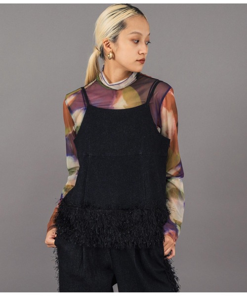 Settimissimo（セッティミッシモ）の「フリンジ ヘム キャミソール デニム トップス（キャミソール・レディース・ブラック/ネイビー・FREE）」の3枚目の写真