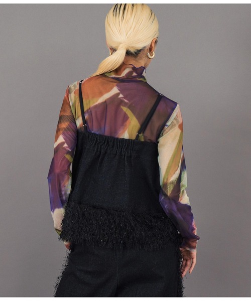 Settimissimo（セッティミッシモ）の「フリンジ ヘム キャミソール デニム トップス（キャミソール・レディース・ブラック/ネイビー・FREE）」の5枚目の写真