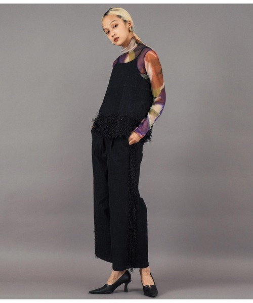 Settimissimo（セッティミッシモ）の「フリンジ ヘム キャミソール デニム トップス（キャミソール・レディース・ブラック/ネイビー・FREE）」の7枚目の写真