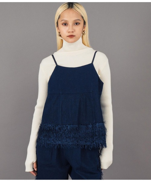 Settimissimo（セッティミッシモ）の「フリンジ ヘム キャミソール デニム トップス（キャミソール・レディース・ブラック/ネイビー・FREE）」の9枚目の写真