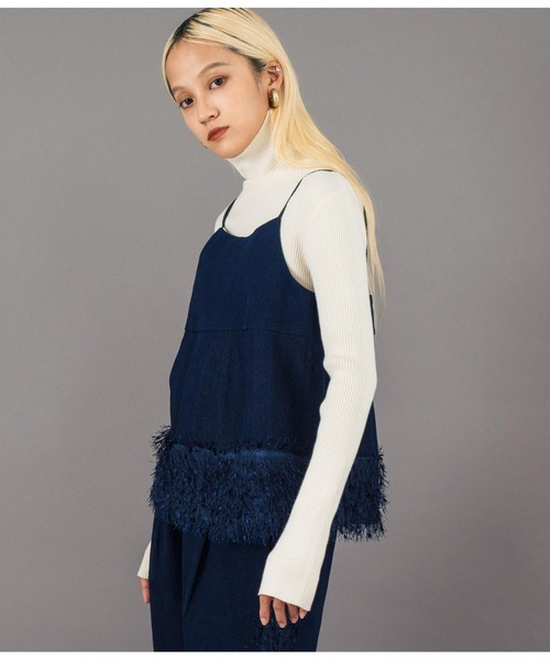 Settimissimo（セッティミッシモ）の「フリンジ ヘム キャミソール デニム トップス（キャミソール・レディース・ブラック/ネイビー・FREE）」の11枚目の写真