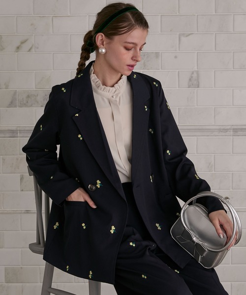 BONLECILL noir】フラワー刺繍オーバーテーラードジャケット 