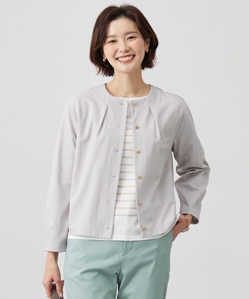 J.PRESS Ladies(J.プレス レディス)の「ハイゲージポンチ カーディガン(カーディガン/ボレロ・レディース・サックスブルー系/ベージュ系/ライトグレー系・SMALL)」の2枚目の写真