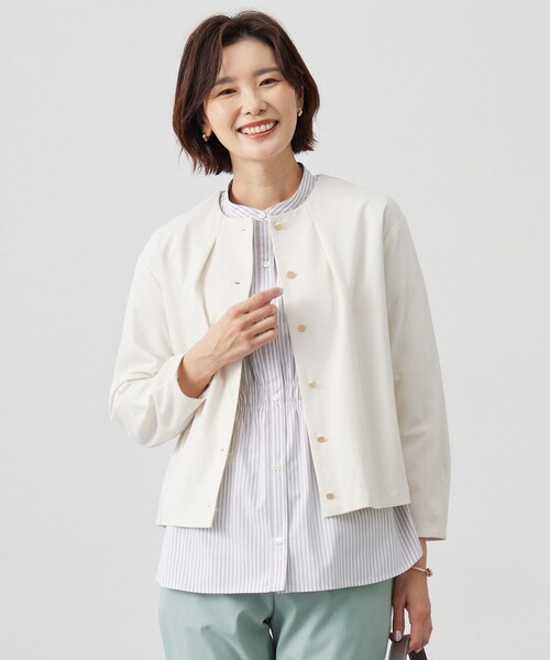 J.PRESS Ladies(J.プレス レディス)の「ハイゲージポンチ カーディガン(カーディガン/ボレロ・レディース・サックスブルー系/ベージュ系/ライトグレー系・SMALL)」の1枚目の写真