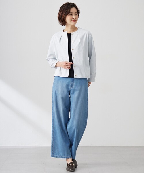 J.PRESS Ladies(J.プレス レディス)の「ハイゲージポンチ カーディガン(カーディガン/ボレロ・レディース・サックスブルー系/ベージュ系/ライトグレー系・SMALL)」の6枚目の写真