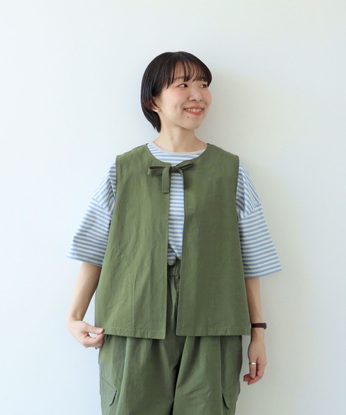 PAR ICI(パーリッシィ)の「ダンプグランジウォッシュ リボンベスト(ベスト・レディース・チャコールグレー/カーキ・FREE)」の9枚目の写真