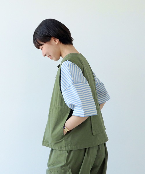 PAR ICI(パーリッシィ)の「ダンプグランジウォッシュ リボンベスト(ベスト・レディース・チャコールグレー/カーキ・FREE)」の10枚目の写真