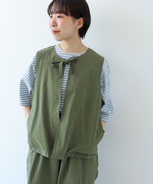 PAR ICI(パーリッシィ)の「ダンプグランジウォッシュ リボンベスト(ベスト・レディース・チャコールグレー/カーキ・FREE)」の11枚目の写真