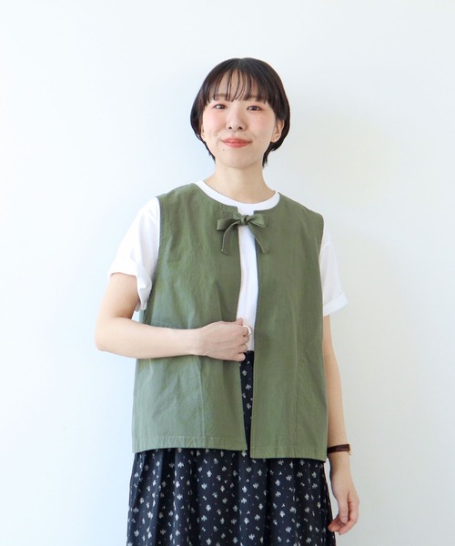 PAR ICI(パーリッシィ)の「ダンプグランジウォッシュ リボンベスト(ベスト・レディース・チャコールグレー/カーキ・FREE)」の16枚目の写真