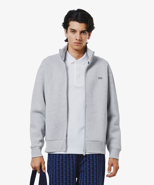 美品　定価 ¥36，300 LACOSTEドライバーズニット 肉厚 グレー　L 鹿の子ダブルジップ ハイネック ドライバーズニット（スウェット