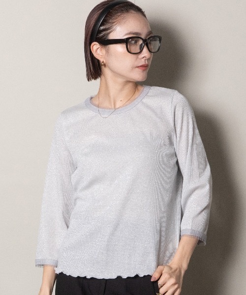lodie(ロディ)の「プチフリル 七部袖ラメ クルーカットソー(Tシャツ/カットソー・レディース・ブラック/ベージュ/グレー・FREE)」の3枚目の写真
