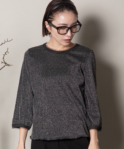 lodie(ロディ)の「プチフリル 七部袖ラメ クルーカットソー(Tシャツ/カットソー・レディース・ブラック/ベージュ/グレー・FREE)」の18枚目の写真