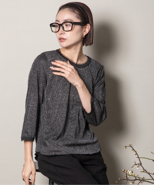 lodie(ロディ)の「プチフリル 七部袖ラメ クルーカットソー(Tシャツ/カットソー・レディース・ブラック/ベージュ/グレー・FREE)」の10枚目の写真